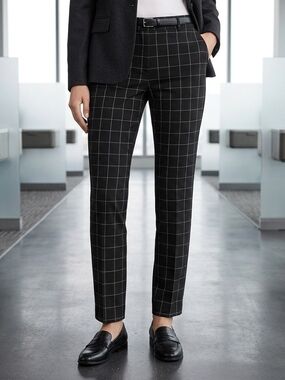 Amanda + Chelsea Size 6 Black Windowpane Grid Plaid Ankle Pants Career